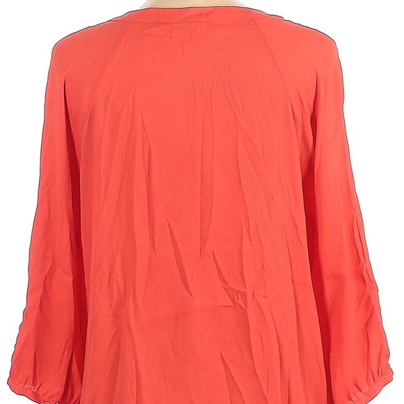 ELAINE TURNER Lipstick Red-Orange Split-Neck Career Blouse Size L - Picture 4 of 4